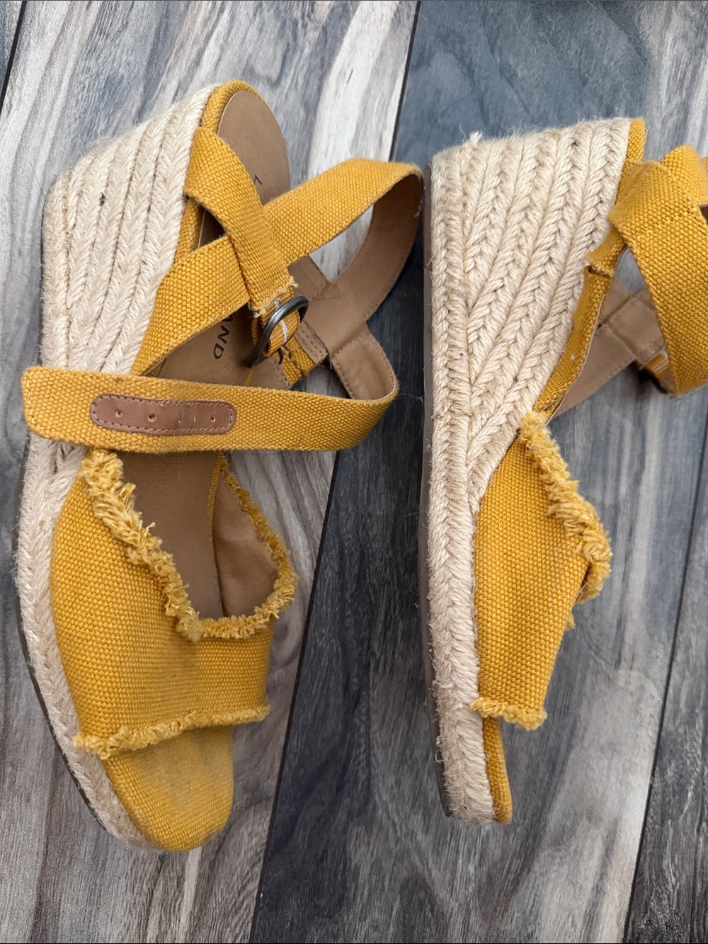 Lucky Brand Mustard Yellow Canvas Espadrille Wedge Sandals